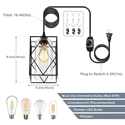 Hmvpl Plug In Pendant Light With Dimmer Switch, Outdoor Farmhouse Hanging Lights Fixtures For Gazebo And Porch, Plug In Ceiling Light For Kitchen Island Table Bedroom Hallway Foyer #TOP2