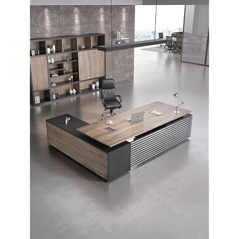 WESOME Custom Executive L-Shaped Office Desk, Personalized Large Adjustable Height Modern Office Desks Size & Color, Universal Charging Ports, Drawers, Cabinet Storage,Wire Management Cover