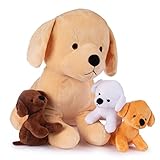 Plush Creations Stuffed Mommy Dog with 3 Puppies in her Tummy | Stuffed Animal Family | Stuffed Animal Mom and Baby | Baby Toy Stuffed Animals | Stuffed Animals for Ages 0+