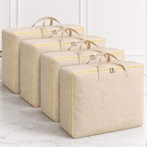 Image of SITTELLA Storage Bags, Beige, 79L, 4 Pack | Foldable, Fabric Organizer