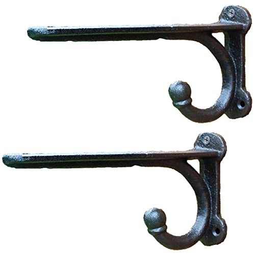 Supports Étagère Murale en Fonte avec Crochets,Équerre pour Étagere Robuste,Support Etagere Rustiques,Équerre Étagère Murale en forme de L,Equerre Etagere en Metal Rétro,Noir,2 Pcs Cover