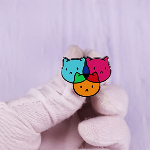 Image of Three Primary Colors Cat Head Brooch Cute Animal Badge Funny Cat Enamel Pin Couple Badge Clothes Bag Jewelry Accessories Pin Gifts For Friend