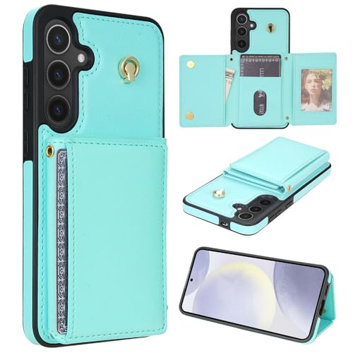 Étui en cuir Galaxy S24 Plus menthe avec finitions magnétiques haut de gamme