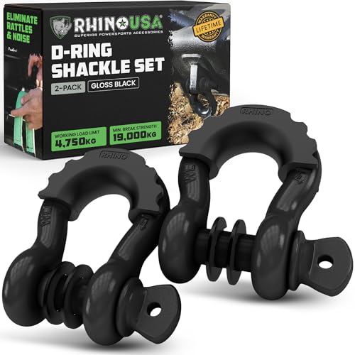 Écrous à D-Ring Rhino USA de remorquage noirs avec manille de montage de 1,9cm