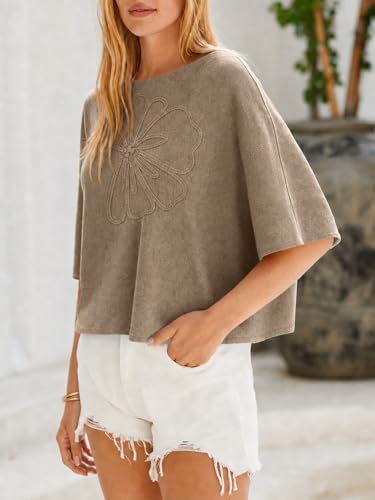 Image of Cicy Bell Womens Half Sleeve Sweaters Oversized Boat Neck Knitted Pullover Sweater Trendy Casual Loose Fit Fall Tops