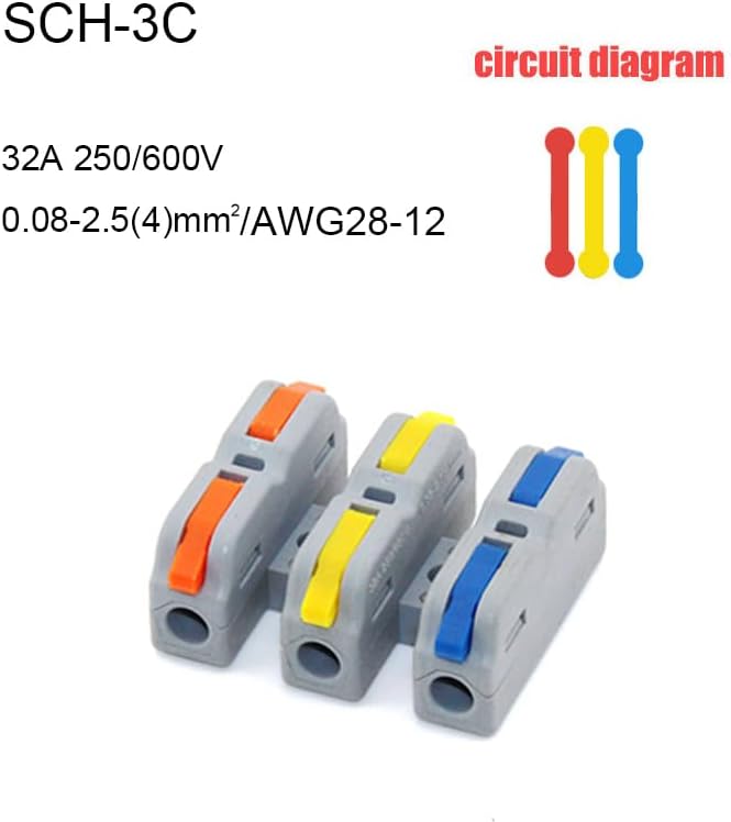 Wire Electrical Connectors Compact SCH-2/3 Splitter Push-in Cable Wire Connector Fast Terminal Block(SCH-3C,10 PCS)
