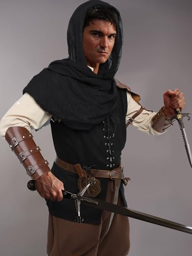 Somsoc UA6560 9 Piece Halloween Men'S Renaissance Viking Costume Set Medieval Shirt Pants Vest Scarf Bracer Belt Pouch Shoulder Cape thumb #5
