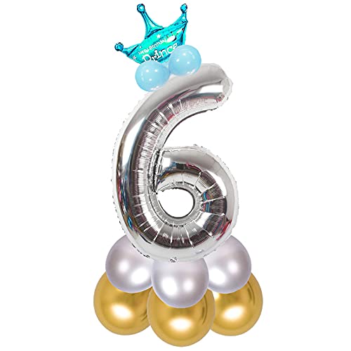 Image of Blue 32 Inches Numbers 6 Shape Large Big Foil Helium Balloons For Party Decorations In Happy Birthday Anniversary Office Items Materials Set Pack, Pack Of 13