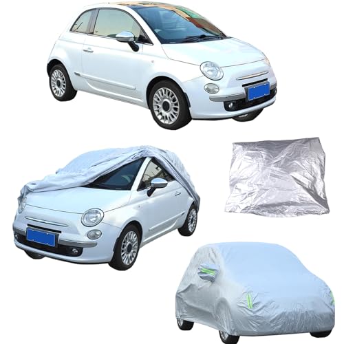 Image of Car Cover Waterproof All Weather Compatible with Fiat 500 /500 Abarth 2011-2022，Car Cover Sun Hail UV Snow Dust Protection Cover Exterior Accessories (Silver)