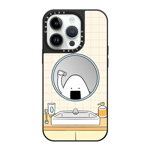 CASETiFY �~���[ iPhone 14 Pro �P�[�X [1.5m����̗����������N���A/MagSafe �ɑΉ�] - Onigiri morning routine by FURIIRAKUN - �V���o�[ (�u���b�N�o���p�[)