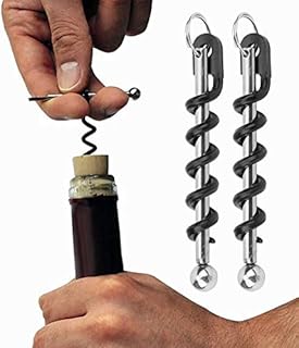 2Pcs Key Ring Corkscrew, Corkscrew Wine Opener Stainless Steel Corkscrew Manual Corkscrews Mini Keychain Corkscrew for Bartenders Barmans Waiters