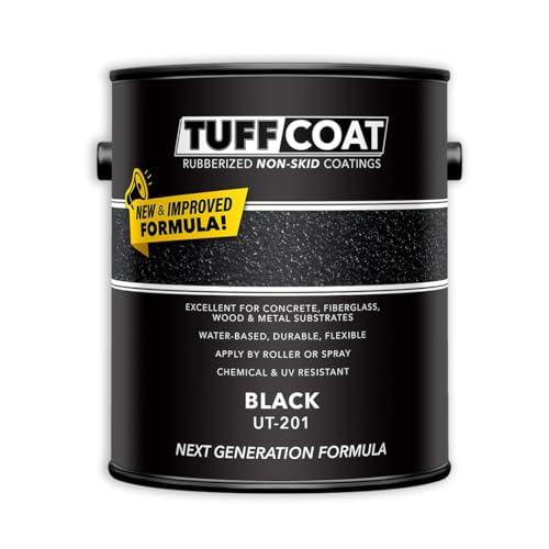 Image of Tuff Coat Medium Texture Rubberized Non-Skid Deck Coating - Textured Non-Slip Safety Surface for Pool Decks, Docks, Boat Ramps, Patios, Walkways & High-Traffic Areas (UT-201 Black 1-gallon)