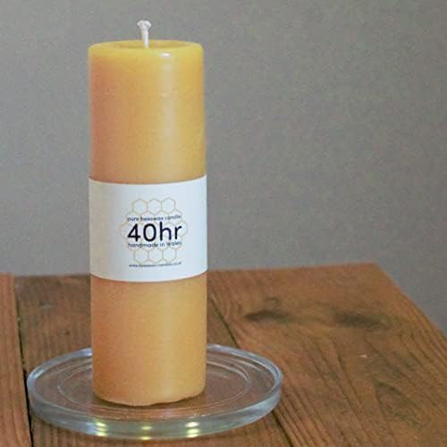 40hr Burning time Pure Beeswax Pillar Candle  Handmade in Wales