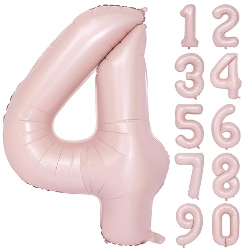 Image of 40 In Matte Pink Birthday Number Balloons 4 Helium Foil Mylar Balloon | Birthday Party Decorations Suitable For Boys' And Girls' Birthday Parties Anniversary celebration