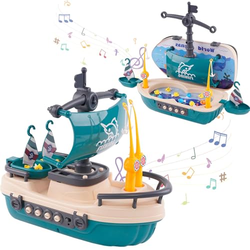 Juegos de Agua para Niños, Juego de Pesca Magnético 2 en 1, Juguete Barco, Imanjuego Pesca Niños Contengono Caña de Pescar Niños, Juego Pescar Peces, Juguetes Educativos para Niños de tres años.