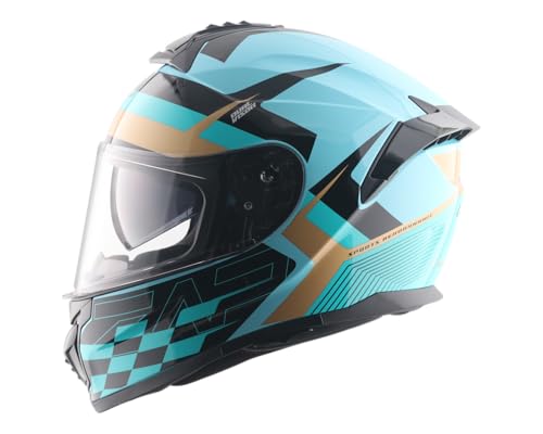 Image of Vega Zap DV Alliance Full Face Riding Helmet with Dual Visor, Shock Absorbing Liner, Comfortable Interior, Lightweight Shell, Aerodynamic Design, Ventilated Fit, and Modern Hex Blue Black Styling Hex Blue Black-L