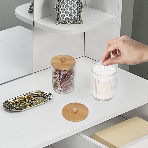 Image of Tbestmax 10-Ounce Qtip Holder Bathroom Jars Canisters for Cotton Ball Swab Pad Storage Dispenzer, Bamboo Lid (2 Pack)