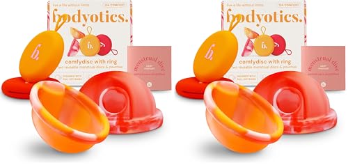 Bodyotics Discos Menstruales Reutilizables, Más Suaves que las Copa Menstrual, Paquete de 4 Tallas S y L - Set de Discos Menstruales con 12 horas de uso (Rojo y Naranja)