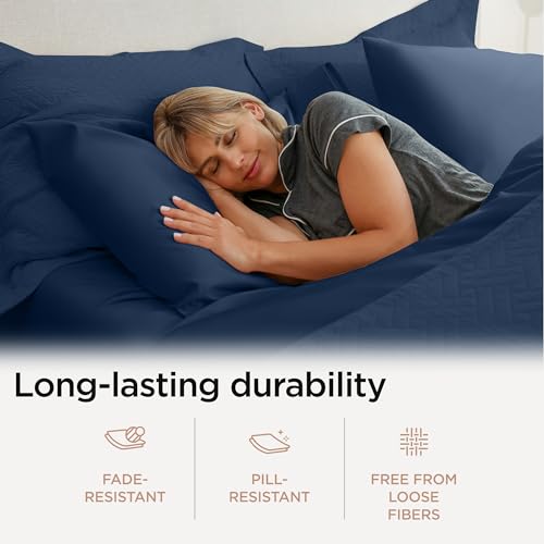 Image of Threadmill 100% Cotton Sheets for Cal King Size Bed - 600 Thread Count Cal King Bed Sheets Set with 16 inch Deep Pocket - Sateen Weave 4-Piece Bedding Set with Cooling Effect, Folkstone Blue