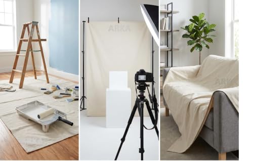 Image of Arka Home Products Dust Sheet Drop Cloth, Canvas (Natural) Protective Furniture Covers - HeavyDuty, Durable, Dust-Proof & Reusable for Painting, Decorating, Storage (4 X 5 Ft (8 Oz))