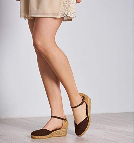 Image of Viscata Pubol Espadrille Canvas Low Wedges with Ankle Strap Spain Handmade 2 inch Heel Women's Sandals with Breathable Organic Cotton Canvas and 100% Natural Jute for all Occasions: Casual, Work, Party
