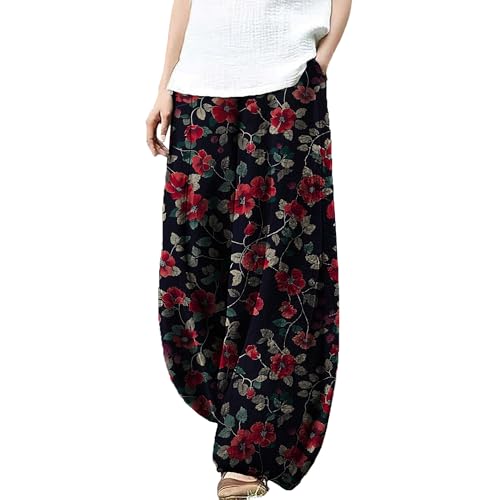 Trousers Pants for Women Wide Leg Floral Print Boho Pants Palazzo Elastic Lounge Casual Lantern Harem Pants