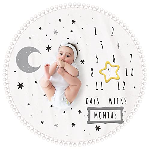 Image of Houseware Homes Premium Baby Milestone Blanket for Boy Girl Super Soft Fleece Months Blankets Baby Shower Gender Neutral Gifts Photography Backdrop 43" x 43" space theme Baby Monthly Milestone Blanket