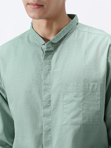 Image of Urbano Fashion Men's Cotton Full Sleeve Regular Fit Casual Solid Shirt with Band Collar