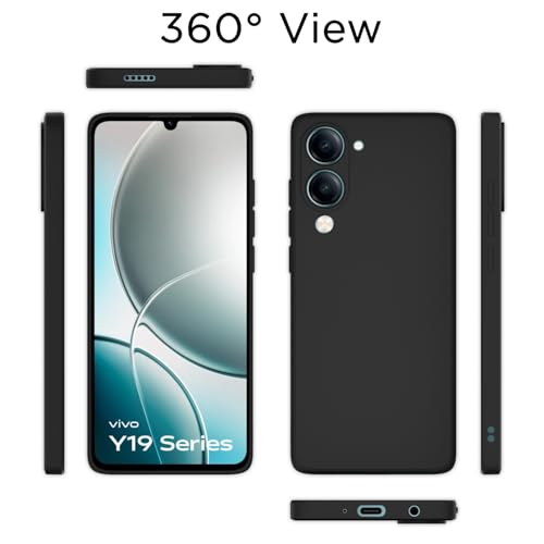Image of Outlouders Back Cover for Vivo Y19e / Y04 4G / Y29s 5G | Camera Protection | Durable Soft Matte Silicone Bumper Case (Black)