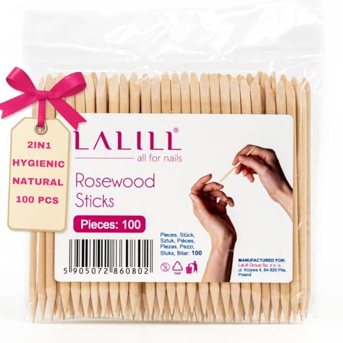 LALILL Bastoncini in Legno 100 Pezzi - Spingi Cuticole - Bastoncini in Legno Arancione per Manicure, Pedicure - Bastoncini Manicure per la Cura delle Cuticole per Tatuaggio, Mellezza, Make-up, Unghie