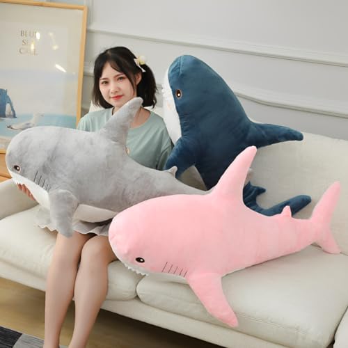 Image of 31.4 inch Pink Giant Shark Plush Pillow, Soft Cute Toy | shark-shaped pillow for kids' room decor. Perfect bedtime gift for boys and girls. Soft plush toy for cuddling and play.