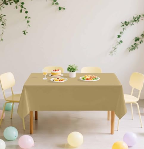 Image of SietDESEO 2 Pack Gold Plastic Tablecloth Rectangle 54 x 108 Premium Disposable Table Cloth Plastic Table Cover for Wedding Baby Shower Birthday Party Christmas Disposable Tablecloth