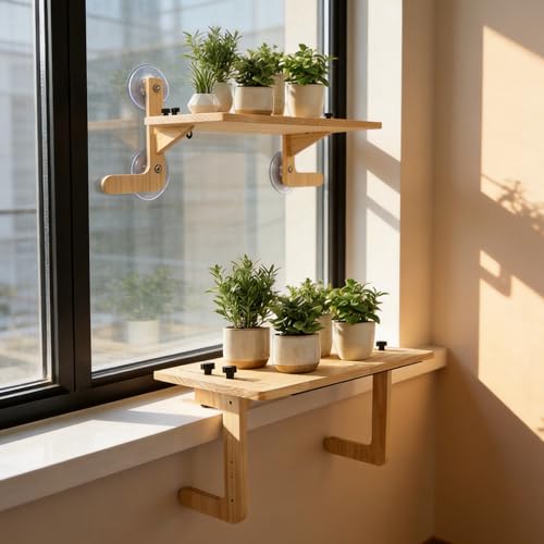 Window Plant Shelves with Suction Cups Adjustable No-Drill Window Shelf for Plants 21.7 Window Sill Extender Heavy-Duty Window Plant Shelf for Indoor Window Gardens Mounts on Glass or Walls