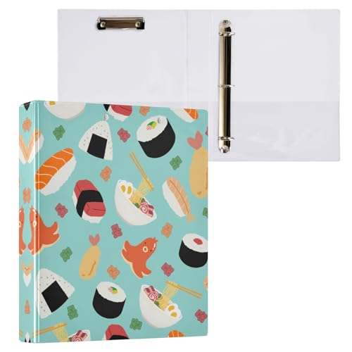 リングファイル ルーズリーフ バインダー a4 お寿司 ラーメン かわいい Dリング 3穴 200枚収納 クリップ&収納ポケット付き 書類整理 事務用品