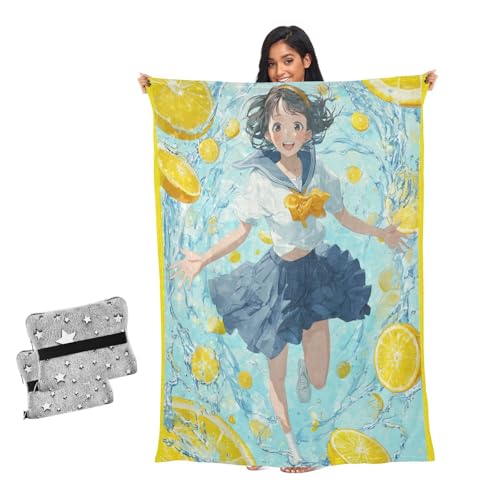 Manta cómoda para sofá transpirable con estampado anime y limón fresco 2