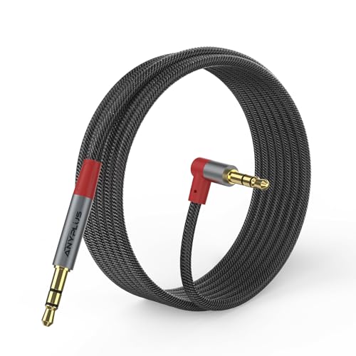 3.5mm Male to Male Audio Cable, 2M-(1pcs) Fish Wire Braided 90 Degree Right 1/8 Aux Cable Compatible with Headphone Jack, Auxiliary Cord for iPhone, H