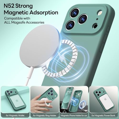 Image of LOVE 3000 Designed for iPhone 17 Pro Max Case, Premium Silicone [Compatible with Magsafe][Soft Anti-Scratch Microfiber Lining] Shockproof Protective Phone Case for Men Women 6.9 inch, Pine Green