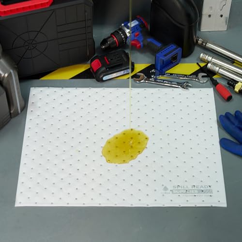 Image of Spill Ready Oil Only Absorbent Pads 15 inch x 20 inch (200 Pack) - Standard Weight Absorbs Up to 24 oz per pad - 2mm Oil Spill Mat, Hydrophobic Sorbent Mat Pads for Oil & Fuel Spills, Oil Pads - White