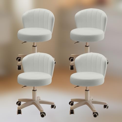 Image of Small Desk Chair Round Rolling Chair with Back PU Leather Height Adjustable Swivel Vanity Work Computer Stool Chair for Home Office Bedroom, Set of 4
