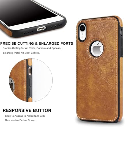 Image of iPhone XR Premium Pu Leather Back Cover Case Drop Camera Protection Anti Scratch Cover Case for iPhone XR Brown