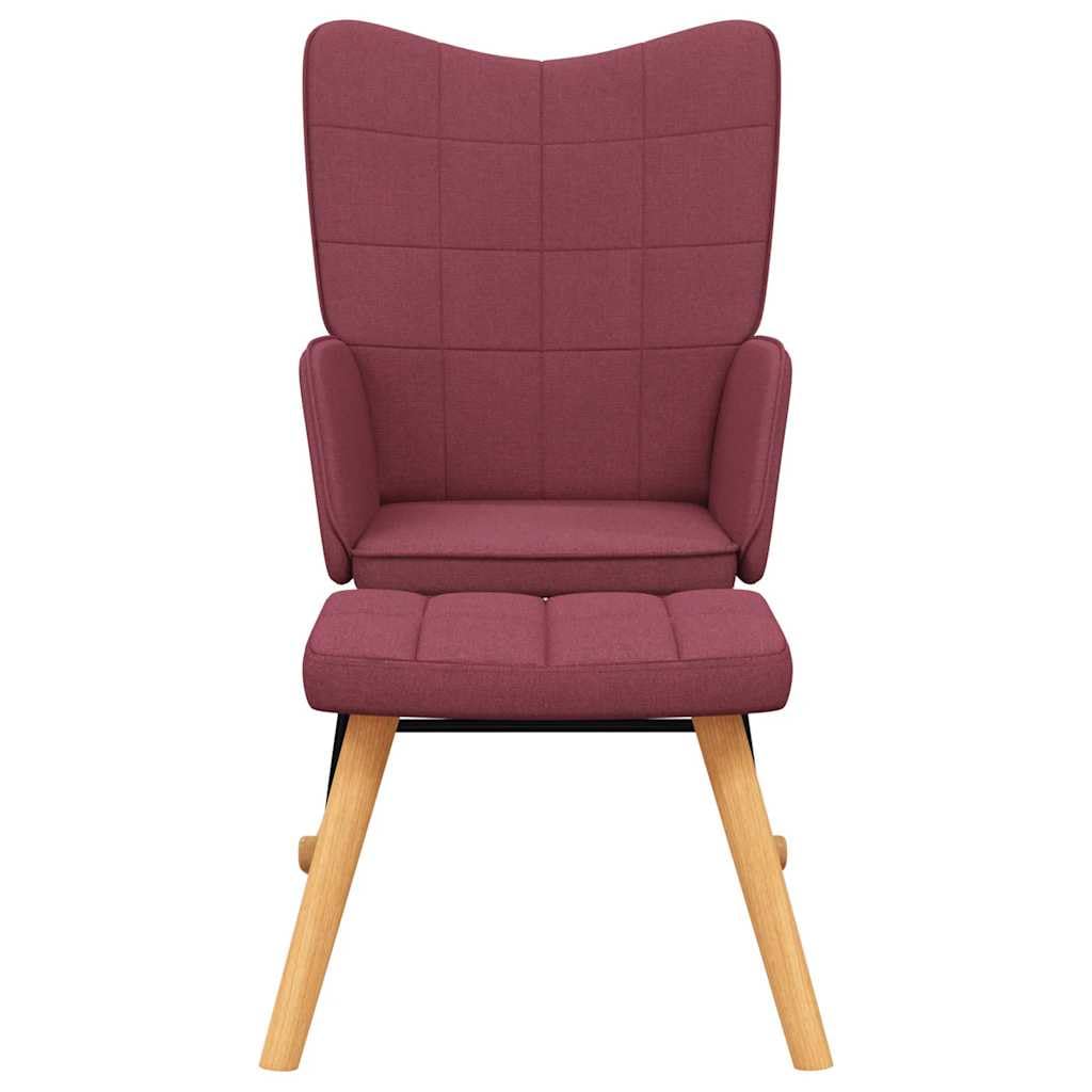 Mecedora con taburete de tela color burdeos – Sillón moderno relax con costuras cuadradas, acolchado de espuma y patines largos para mayor estabilidad, estructura de acero