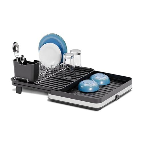 Image of Home Zone Living Dish Drying Rack for Kitchen Counter | Retractable Design with Adjustable Length and Utensil Caddy, 20.28 inch x 14.41 inch x 6.81 inch