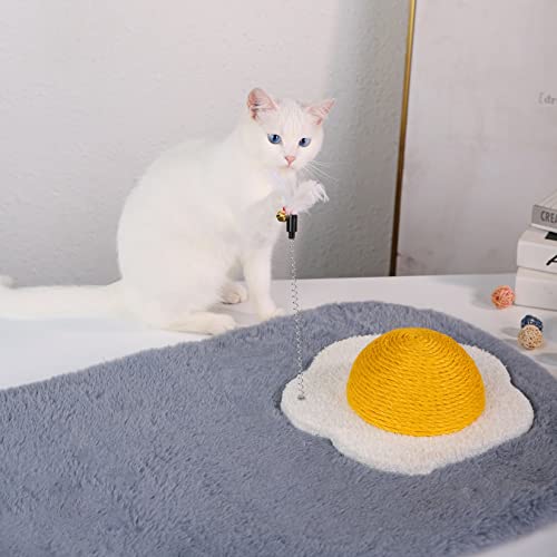 Rascador redondo para gatos de sisal con poste y bola miniatura 4