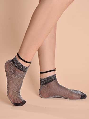 OYOANGLE Women's Sheer Glitter Ankle Socks Silky Transparent Socks Sparkly Shiny Short Sock2