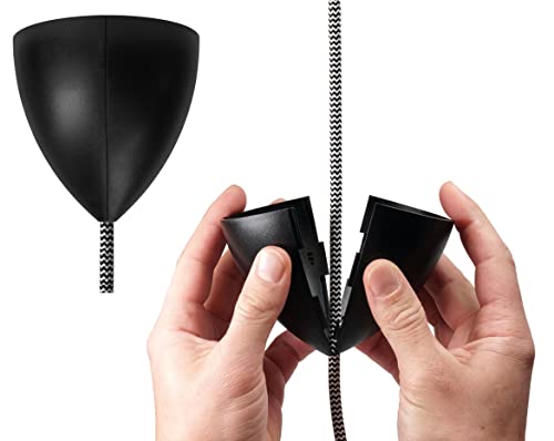 TBI Rosone Lampadario Soffitto due Pezzi | Montaggio Facile Senza Attrezzi | Design Rosone | Grande Copertura Lampadario Soffitto Ø 9 cm in Plastica per Sospensione Lampade (Nero)