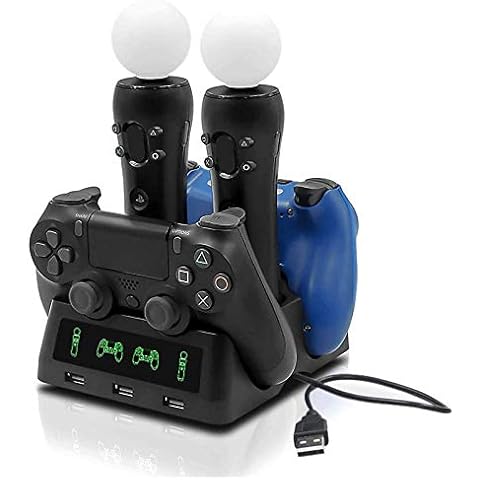Tihokile PS4 Move Controller Ladestation, PS4 Controller Ladestation mit LED Anzeige und 3 Front USB Ports, PS4 Ladegerät Docking Station für PS4 VR Spiele, für PS4 Controller/PS VR Controller Cover