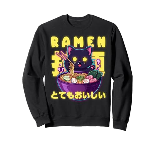 Ya en mundofriki.es: Anime Ramen Gato Negro Fideos Kawaii Japoneses Glow Kitty Sudadera
