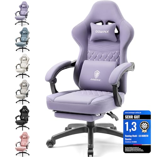 Sedia da gioco in tessuto, con cuscino a molle insacchettate, massaggiatore per gaming, con poggiatesta, ergonomica, da corsa, con poggiapiedi (viola)