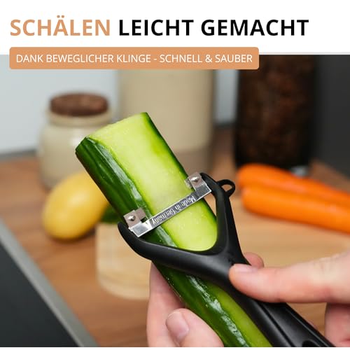 Foto von Westmark Gemüse- und Spargelschäler mit Ausstecher, Gallant, Edelstahlklinge, Mit Klingenschutz, Farbe: Schwarz/Rot, 29072270, 15 x 6.9 x 1.8 cm