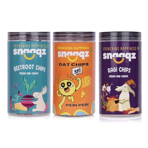 Image of Snaaqz Supergrain Chips Combo (Beetroot Cream & Onion, Peri Peri Oat & Ragi Cream & Onion) | Pack of 3 (150g each) | Crispy & Healthy Chips, High Protein, Gluten Free, Vegan, Low Calorie, No Palm Oil
